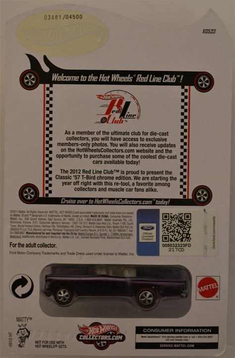 Hot Wheels Classic 57 T Bird Purple With Pin Red Line Club Rlc Hw