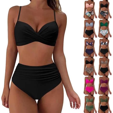 Générique Maillot De Bain Femme 2 Pièces Push Up Taille Haute Femme