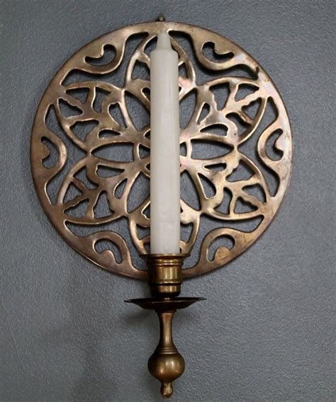 Brass Candle Wall Sconces Boho Filigree Round Etsy Wall Candles Candle Wall Sconces Brass