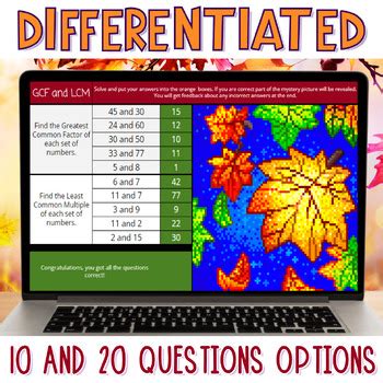 GCF And LCM Thanksgiving Math Pixel Art Digital Mystery Picture TpT