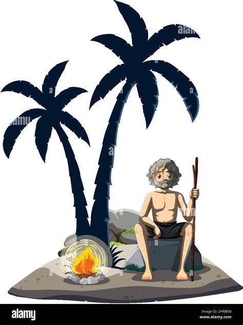 A Man On Deserted Island Isolated Illustration Stock Vector Image Art