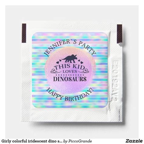 Girly Colorful Iridescent Dino Silhouette Custom Hand Sanitizer Packet