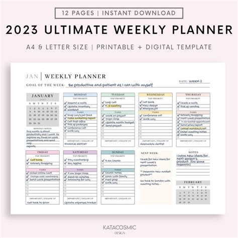 Weekly Planner Printable Landscape Minimalist Weekly Etsy Canada