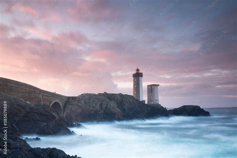 Most popular lighthouse in Europe during stormy weather. Petit Minou ...