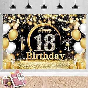 Tbecor Happy Birthday Banner Backdrop Extra Large 185 X110cm Black