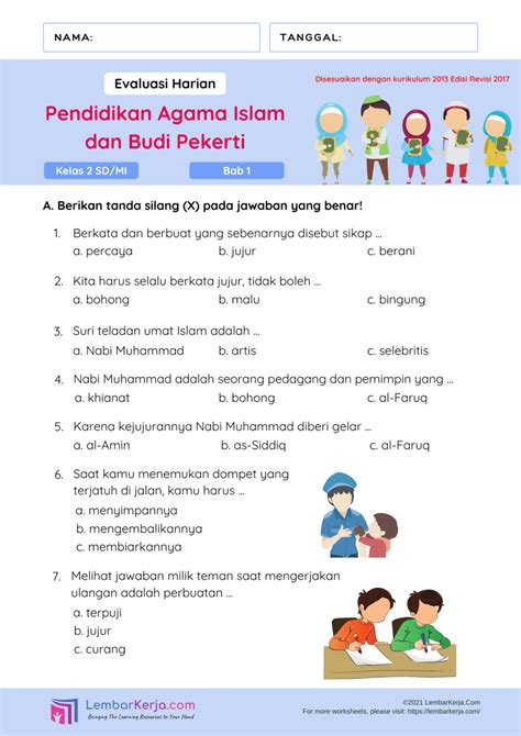 Soal Soal Pai Kelas 1 2 3 4 5 6 Pai Dan Budi Pekerti Riset