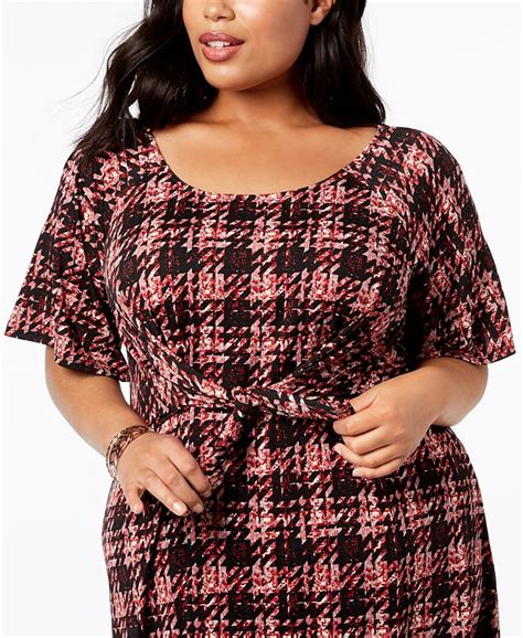 Ny Collection Plus Size Printed Tie Front Shift Dress Macy S