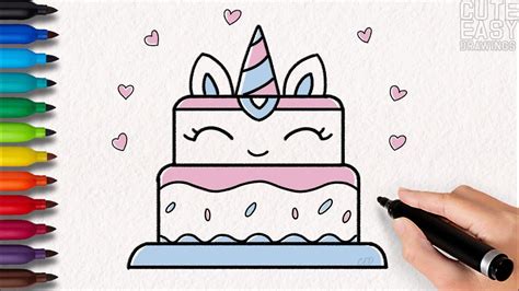 How to Draw a Simple Cute Unicorn Cake - YouTube