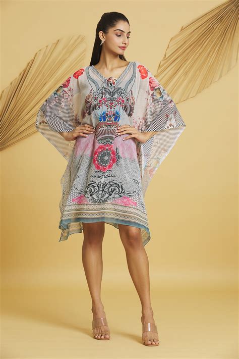 Buy Multi Color Georgette Printed Ornamental And Vintage V Kaftan For