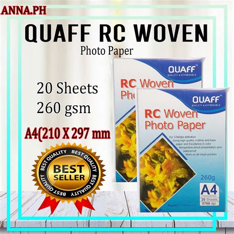 QUAFF RC Woven Photo Paper No Back Print A4 5R 3R 4R Size 260gsm