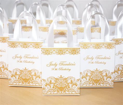 30 Black And Gold Birthday Party T Bags With Satin Ribbon Handles And Custom Name Personalized