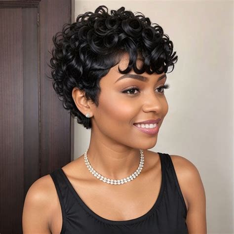 Short Natural Black Glueless Chic Curly Wig With Swept Bangs 100 Human