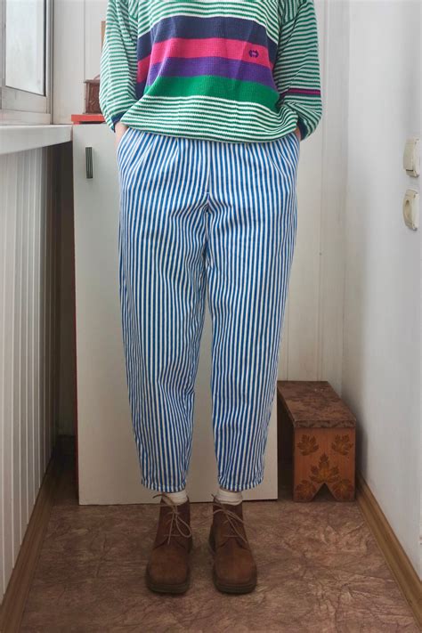 80s Baggy Pants For Cricket Golf Womens Striped Pants 80s Pleated