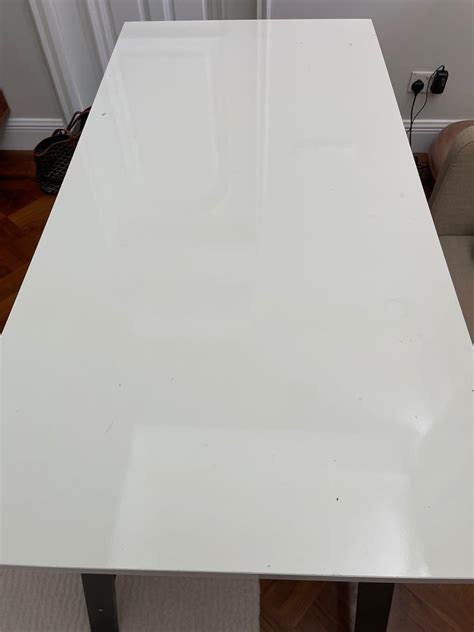 Ikea High Gloss White Table Black Legs Furniture Home Living