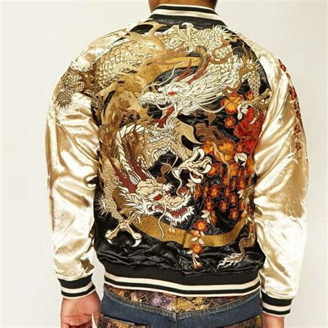 Mens Sukajan Souvenir Jacket Japanese Pattern Embroidery Reversible