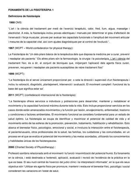 Fonaments De La Fisio Fonaments De La Fisioter Pia Definicions De