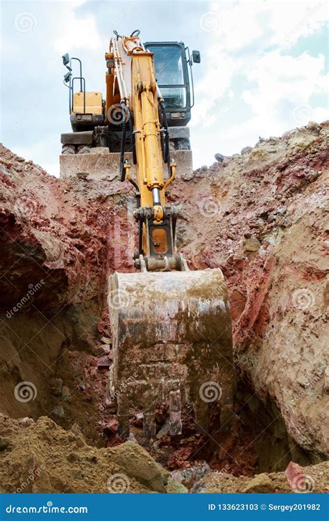 Excavator Digging A Trench For The Pipeline Stock Image Image Of