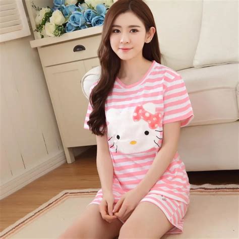 Home Clothes Hello Kitty Spring Autumn 2017 For Women Pajamas Set Long