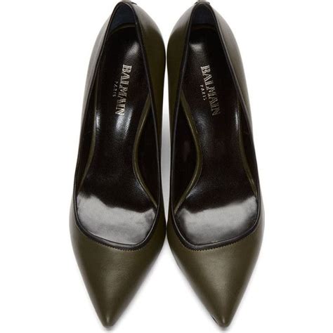 Balmain Green Leather Sacha Pump Wood Heel Shoes Pointy Toe Shoes