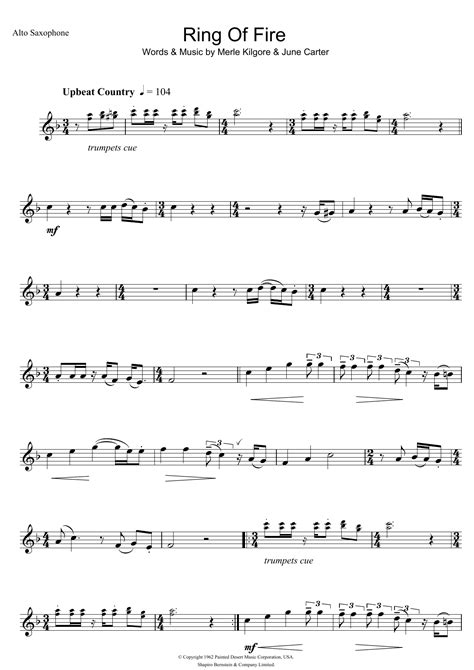 Ring Of Fire By Johnny Cash Sheet Music For Alto Sax Solo At Sheet Music Direct