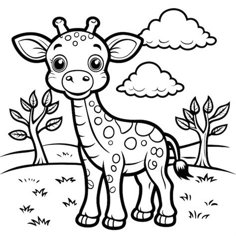 Premium Vector Cute Giraffe Coloring Page