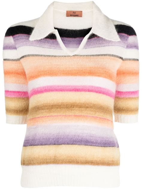 Missoni Striped Knitted Polo Top Farfetch