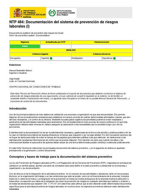 Documentación Del Sistema Prl Instituto Nacional Seguridad E Higiene