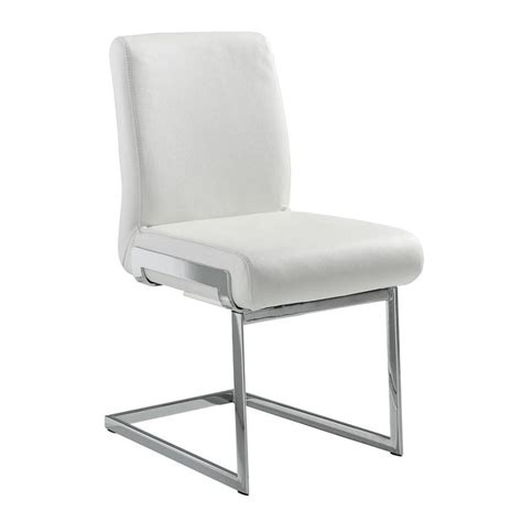 A White Chair With Metal Legs And A Seat Cushion On The Back In Front