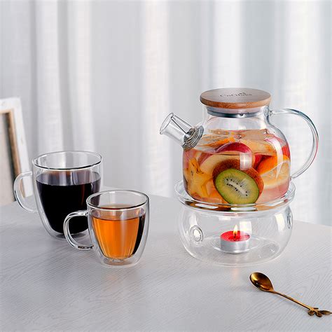 Clear Borosilicate Glass Teapot With Bamboo Lid Oz Glass Teapots