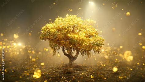 Golden Tree Fantasy Illustration Beautiful Abstract Background Stock Illustration Adobe Stock