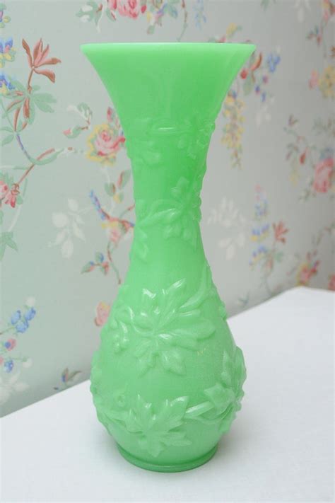 Ornate Green Milk Glass Vase