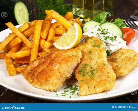 Fried Fish with French Fries Stock Photo - Image of breadcrumb ...