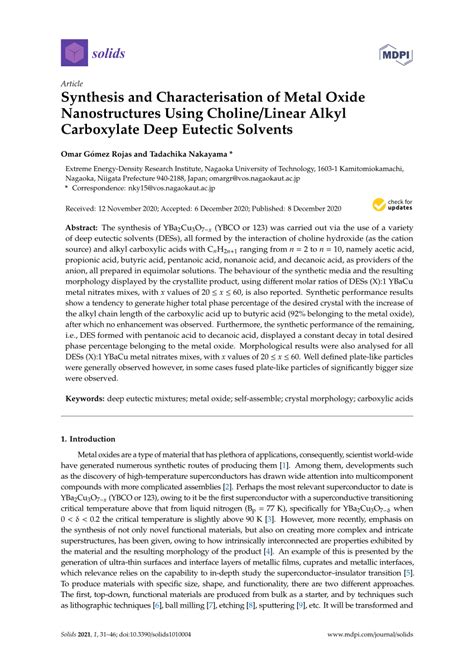 Pdf Synthesis And Characterisation Of Metal Oxide Nanostructures