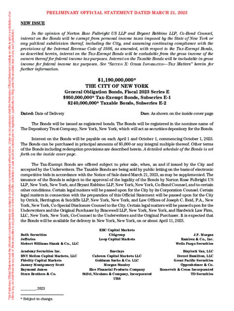 Fillable Online The City Of New York General Obligation Bonds Fiscal