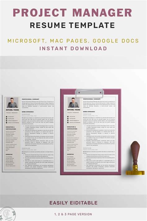 The Professional Resume Template For Project Manager Is Shown In This
