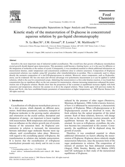 (PDF) Kinetic study of the mutarotation of D-glucose in concentrated aqueous solution by gas ...