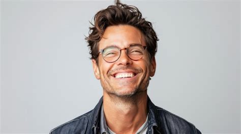 Premium Photo Smiling Man With Curly Hair And Glasses