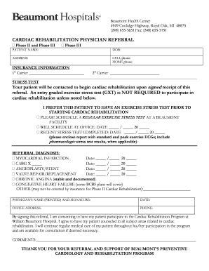 Fillable Online Beaumont Cardiac Rehabilitation Physician Referral Form