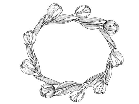 Premium Vector Tulips Wreath Drawing In One Line Drawing Minimal Art