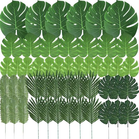 Buy 84 Pcs 6 Kinds Artificial Palm Leaves Tropical Safari Leaves Faux