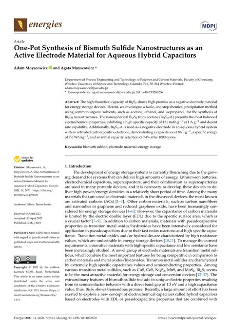 Pdf One Pot Synthesis Of Bismuth Sulfide Nanostructures As An Active