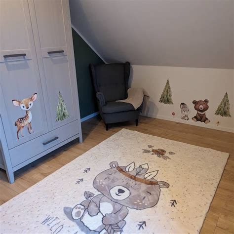 Forest Animals Nursery Wallpaper Woodland Wall Art Watercolor Trees ...