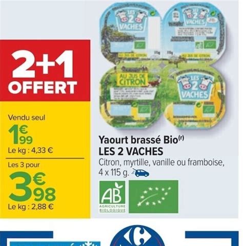 Promo Yaourt brassé Bio r LES 2 VACHES chez Carrefour