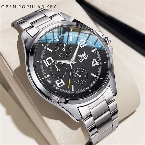 OPK Watch For Men Waterproof Original Stainless Steel Quartz Black