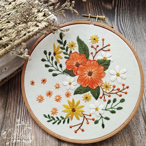 Embroidery Diy Beginner Embroidery Kit Modern Floral Flower Etsy