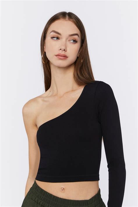 Black One Shoulder Long Sleeve Crop Top Atelier Yuwa Ciao Jp