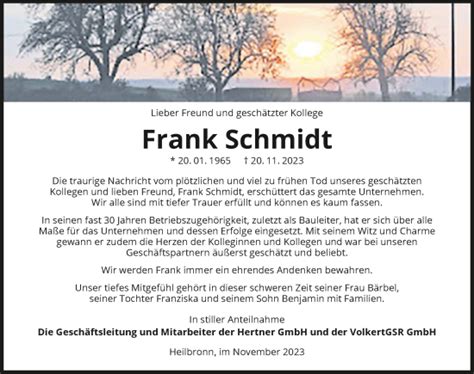 Traueranzeigen Von Frank Schmidt Trauerundgedenken De