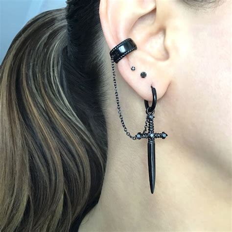 Sword Earring With Ear Cuff Dagger Earring Sword Hoop Etsy