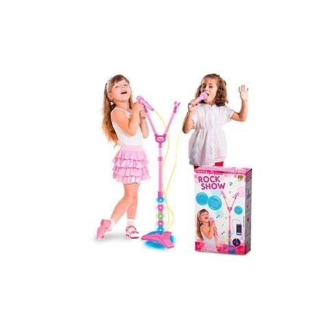 Microfone Infantil Duplo Rock Show Musical Mp3 Luz Amplificador