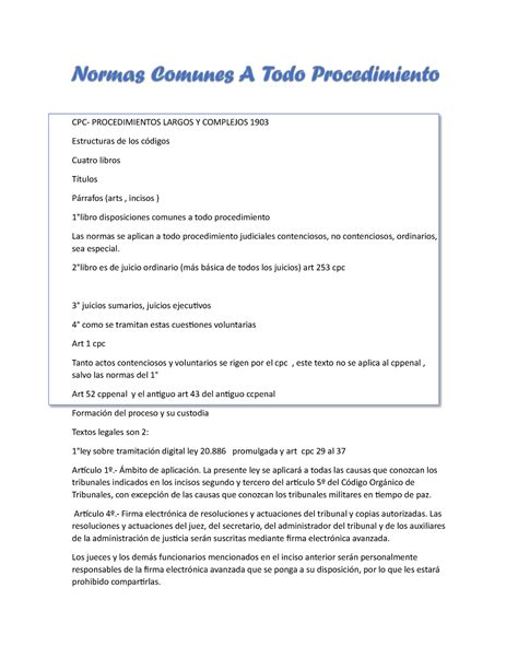 Normas Comunes A Todo Procedimiento Solemne Cpc Procedimientos